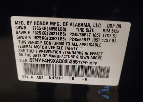 2010 Honda Pilot Touring z USA, uszkodzony, nr VIN 5FNYF4H9XAB005365